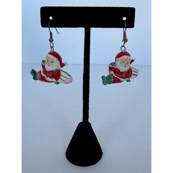Santa Claus Christmas Earrings Small Holidays Fashion Jewelry 1 inch Dangle - Picture 5 of 5